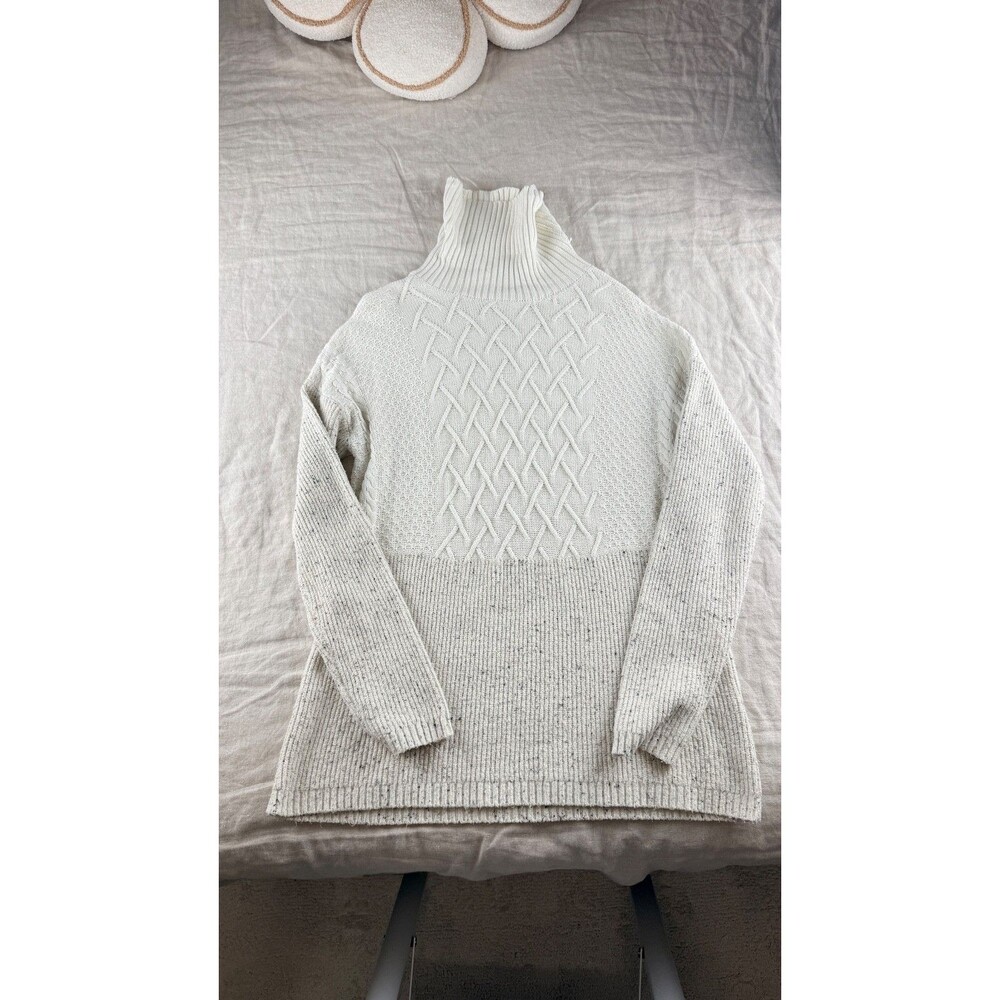 Belldini Women's Sweater Size M White Cable Knit Mock Turtleneck Marled Ribbed
